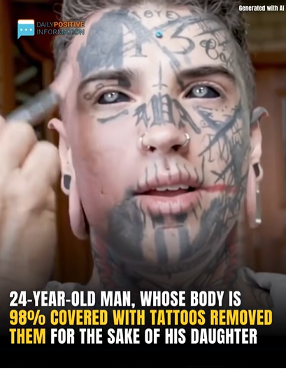 24-Year-Old Man With A Lot Of Tattoos Gets Rid Of Them For His Daughter. Wait Till You See How He Looks Today